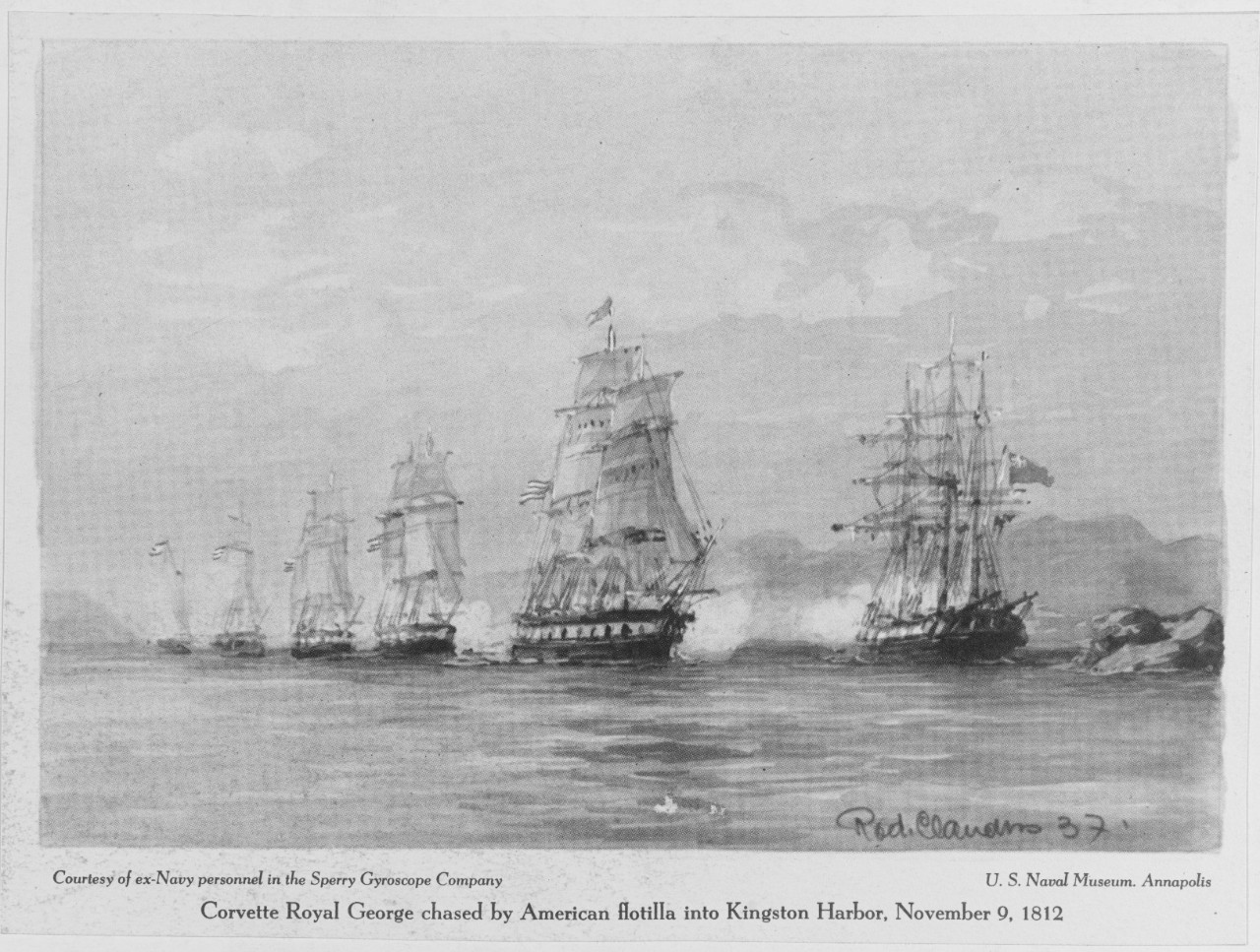 Corvette HMS ROYAL GEORGE Chased by American Flotilla into Kingston Harbor, 9 November 1812