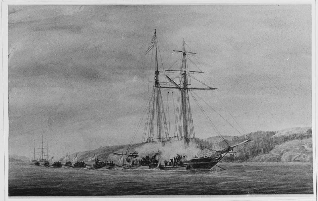 American Schooner LOTTERY Captured in the Chesapeake by Boats from British Frigates, February 1813