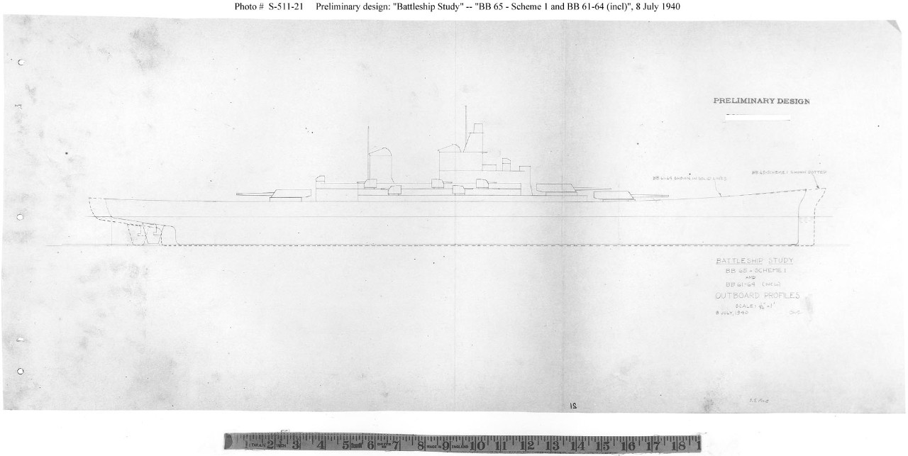 Photo #: S-511-21  &quot;Battleship Study, BB 65 - Scheme 1 and BB 61-64 (Incl{usive})&quot;