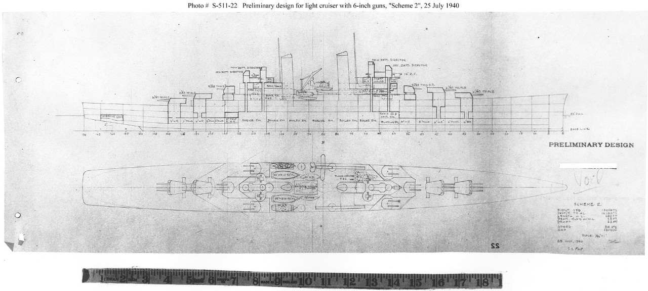 Photo #: S-511-22  Study of Light Cruiser with 6-Inch Guns, &quot;Scheme 2&quot;