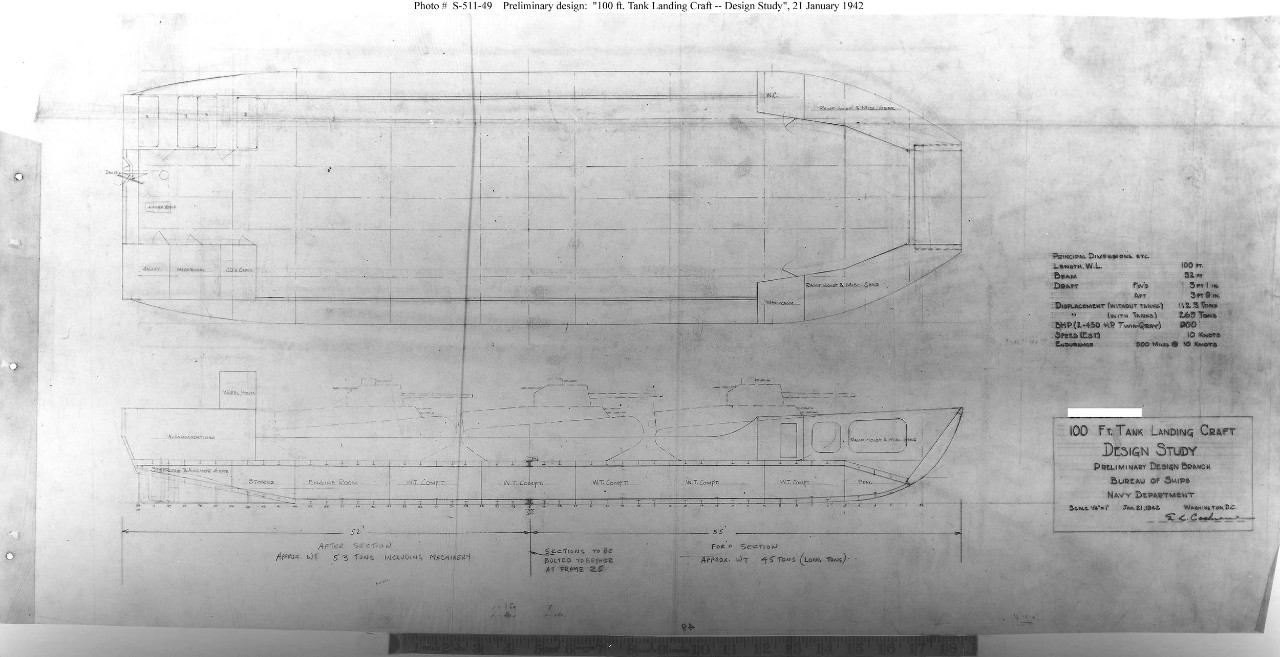 Photo #: S-511-49  &quot;100 ft. Tank Landing Craft - Design Study&quot;