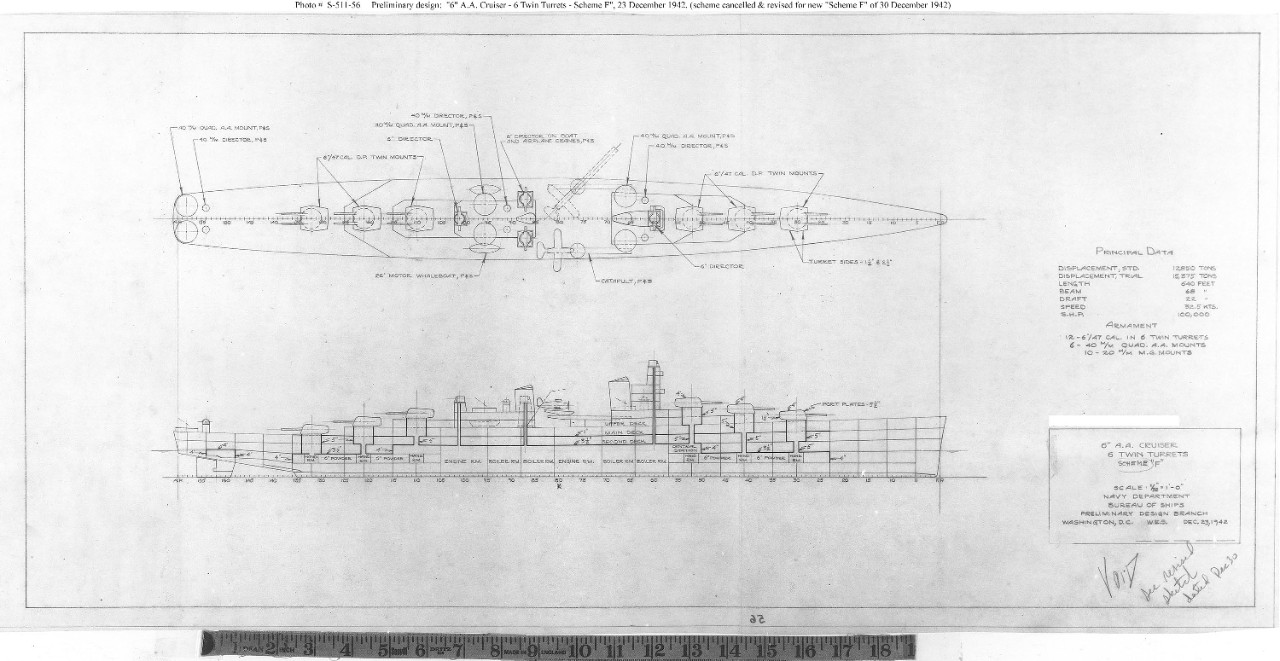 Photo #: S-511-56  &quot;6&quot; A.A. Cruiser - 6 Twin Turrets - Scheme &quot;F&quot;&quot;