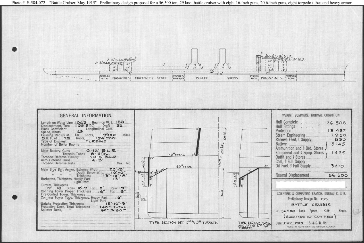 Photo #: S-584-072  Preliminary Design Plan for a Battle Cruiser ... May 1915 Note: