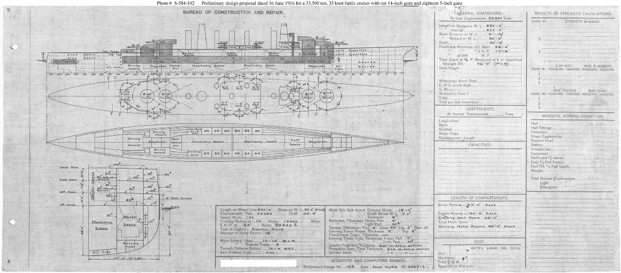 Photo #: S-584-102  Preliminary Design for a Battle Cruiser ... June 16, 1916 Note: