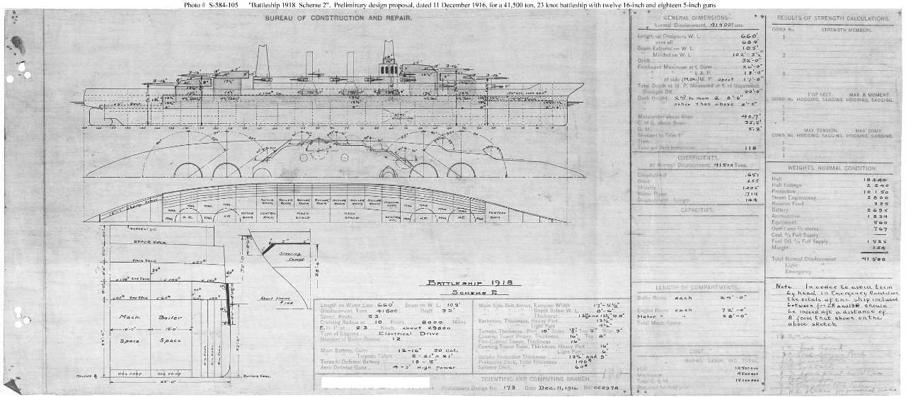 Photo #: S-584-105  Preliminary Design Plan for a Battleship ... December 11, 1916 Note: