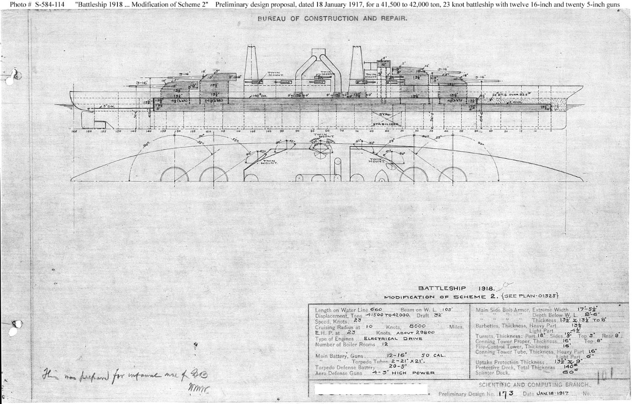 Photo #: S-584-114  Preliminary Design Plan for a Battleship ... January 18, 1917 Note: