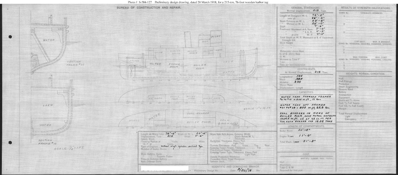 Photo #: S-584-127  Untitled Plan for a Harbor Tug ... March 20, 1918 Note: