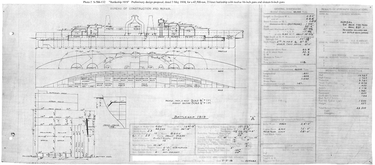 Photo #: S-584-132  Preliminary Design for the 1919 Program Battleships ... May 3, 1918 Note: