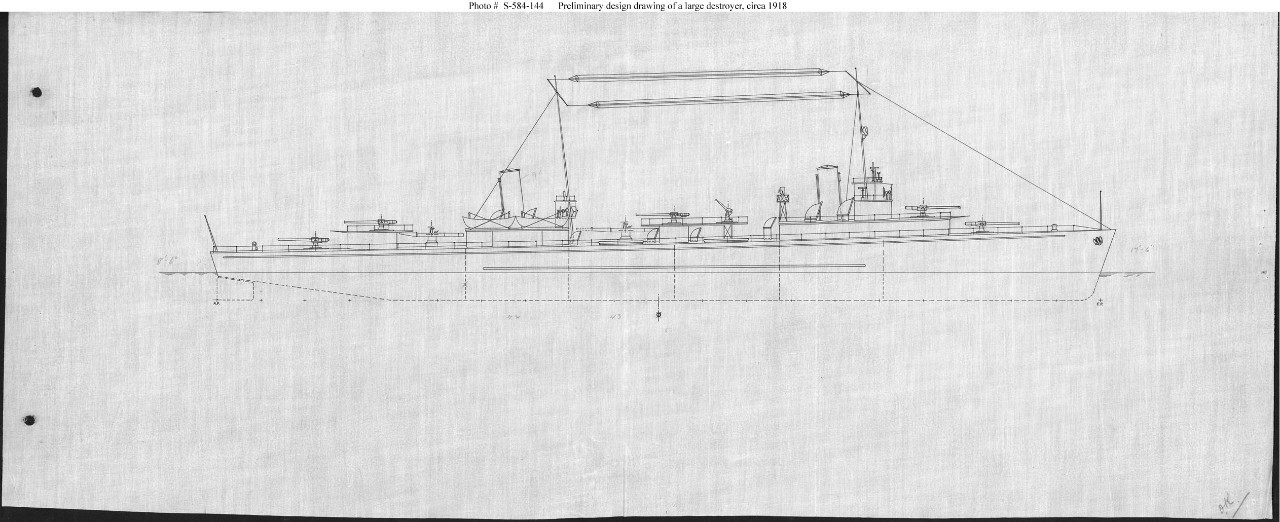 Photo #: S-584-144  Untitled and Undated Preliminary Design Drawing of a Destroyer Leader Note: