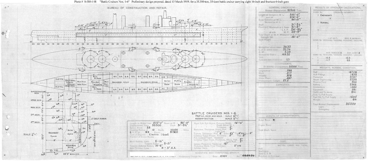 Photo #: S-584-148  Design Plan for Battle Cruisers # 1 to 6 ... March 13, 1919 Note:
