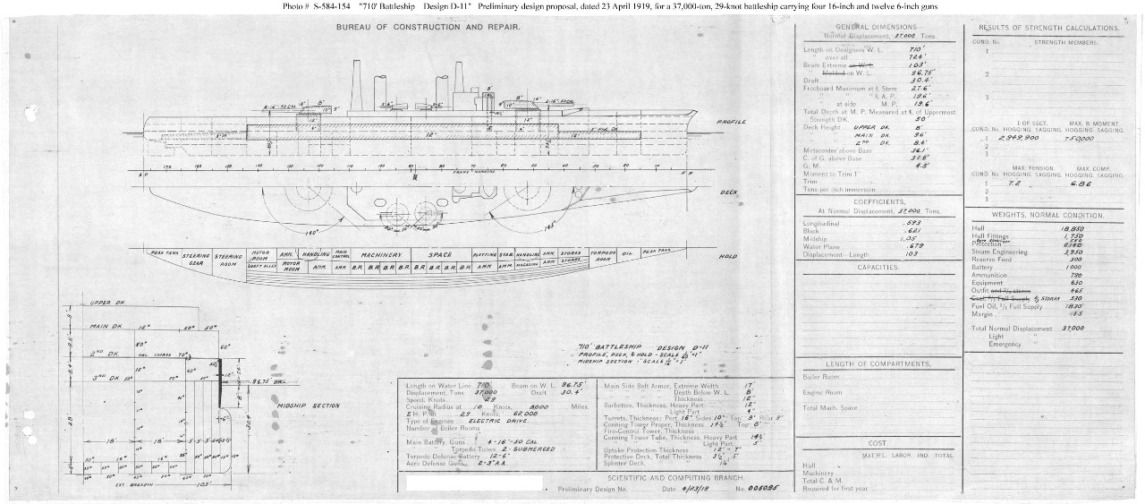 Photo #: S-584-154  Preliminary Design Plan for a &quot;Small Battleship&quot; ... April 23, 1919 Note: