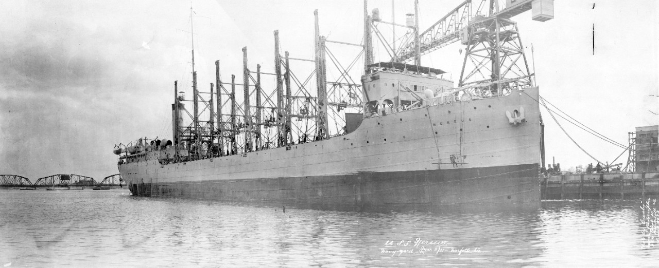 USS Nereus (AC-10) docked at Norfolk Navy Yard, VA, 1921.