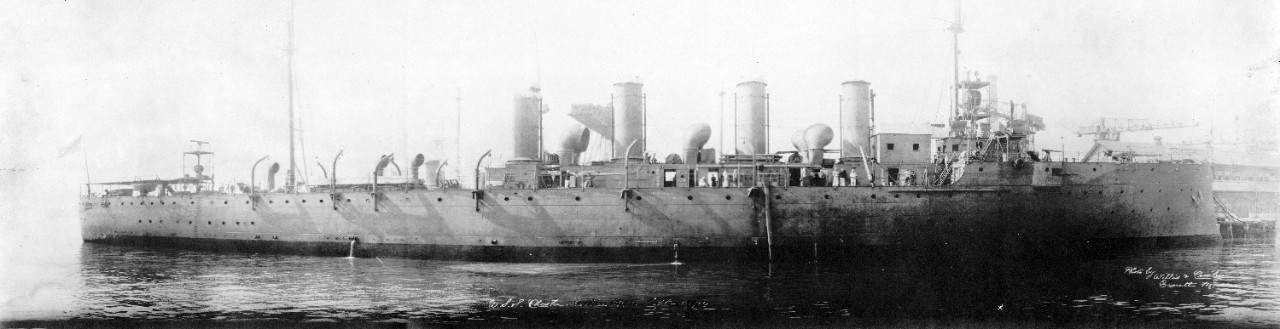 USS Chester (CL-1) at Boston Navy Yard, MA, September 14, 1916. Image is part of the Eleanor M. Anderson collection. 