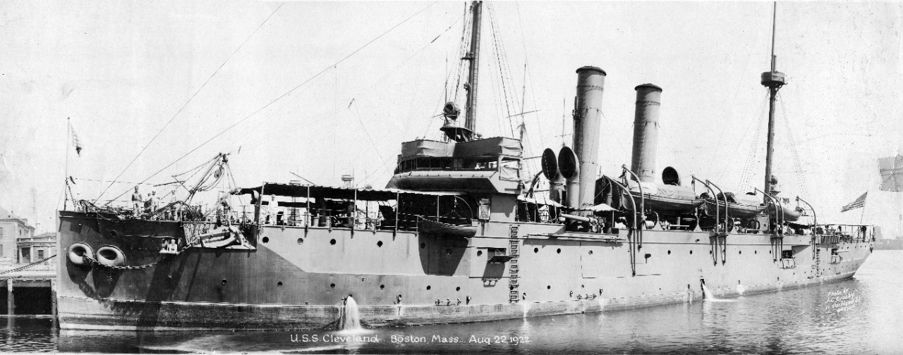 USS Cleveland (CL-19) docked at Boston Navy Yard, MA, August 22, 1922.