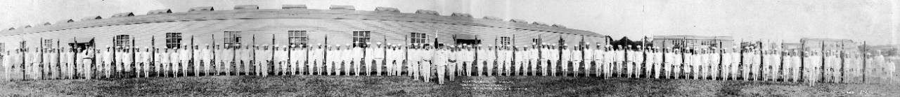 Oversize panoramic photos of a Hospital Corps Battalion in formation, Pharmacist's Mates School at Naval Operating Base, Hampton Roads, VA; September 17, 1919.