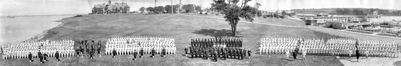 General muster (recruits & staff) at U.S. Naval Training Station, Newport, RI, CPT F.T. Evans commanding; August 18, 1923