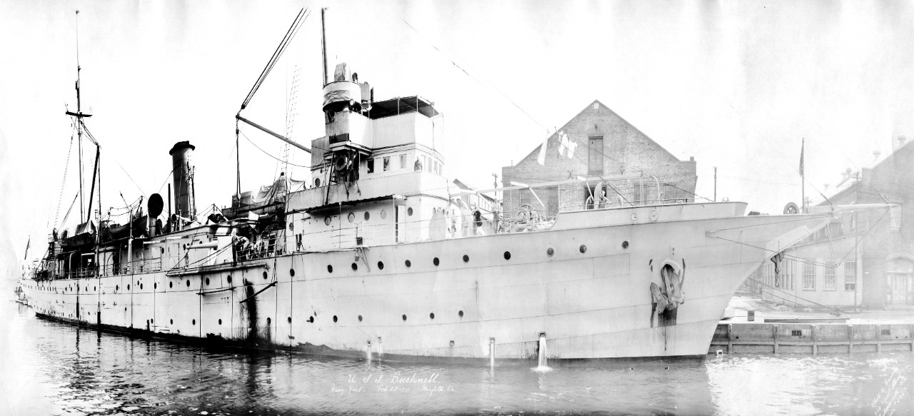 USS Bushnell (AS-2) at Norfolk Navy Yard, February 28, 1921.