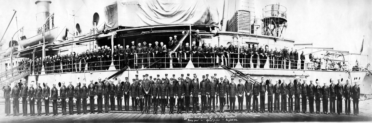 Officers and crew of USS Bushnell (AS-2) at the Norfolk Navy Yard, April 9, 1921. 