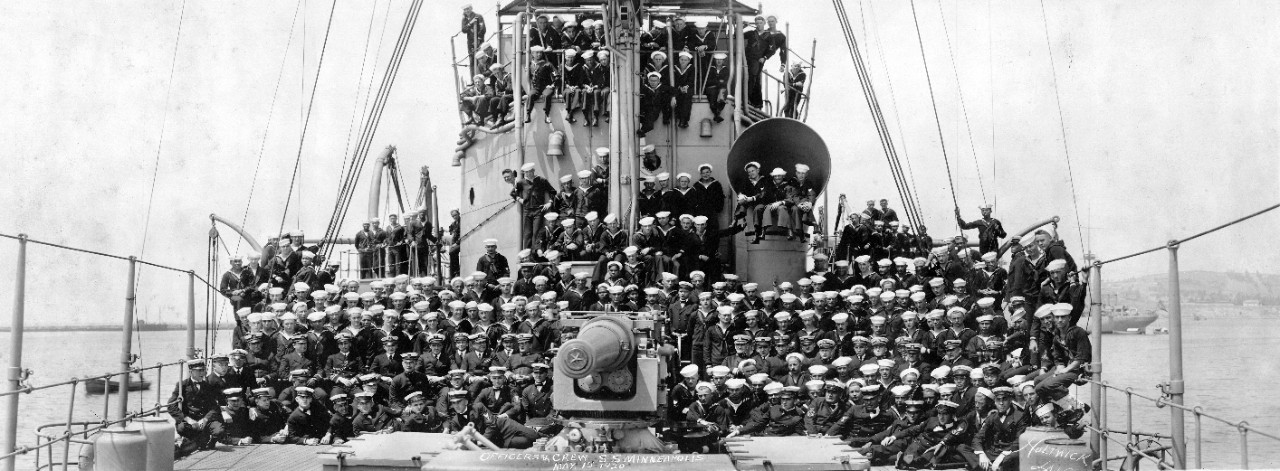 Officers and crew of USS Minneapolis (C-13). May 15, 1920. From the Preston Ellis Adams Collection. 