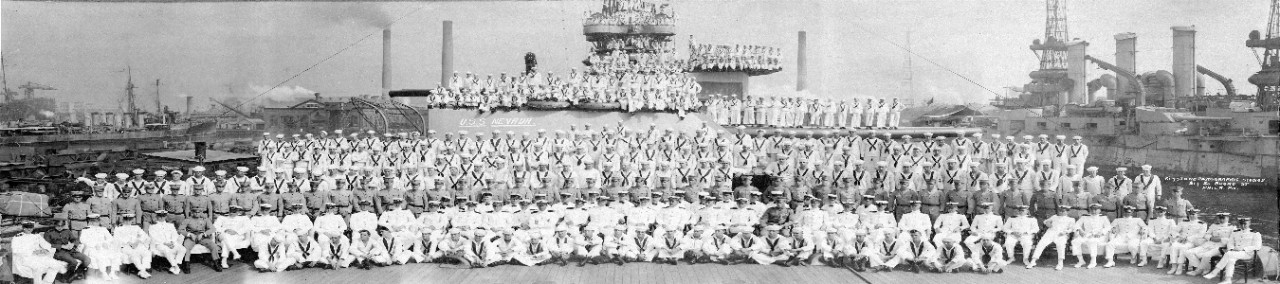 Oversize panoramic of officers and crew of USS Nevada (BB-36). 