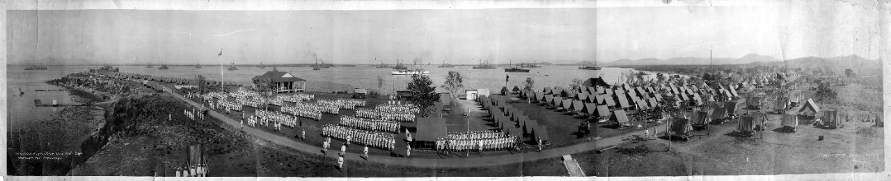 Oversize panoramic of the Atlantic Fleet and Deer Point Camp, - US Naval Station Guantanamo Bay, Cuba, February 1910