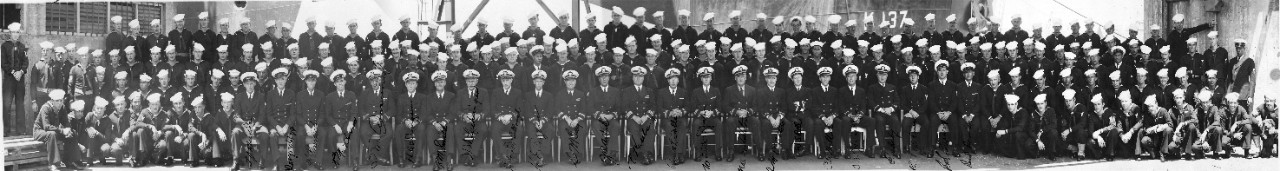 Oversize panoramic of officers and crew of USS Ascella (AK-137), Auckland, New Zealand, circa 1944