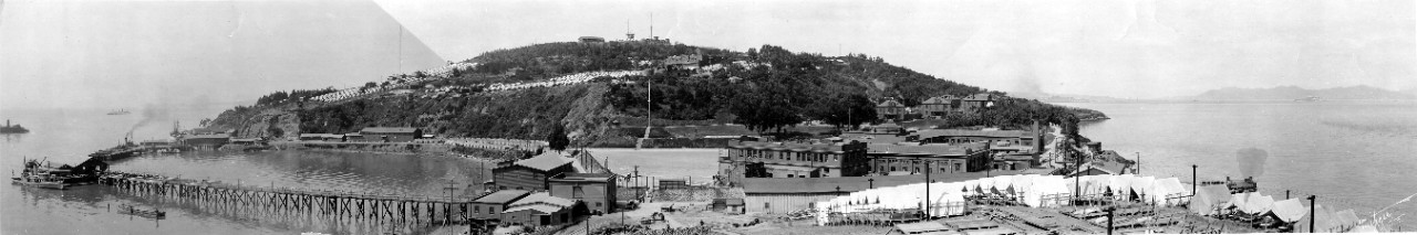 Oversized panoramic of Naval Training Station Treasure Island, CA, circa 1918-1920. 
