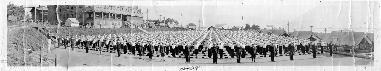 Performing physical training exercises at the Naval Training Station San Francisco, detention camp, July 25, 1918