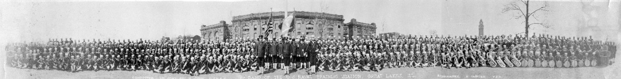Oversize panoramic of the Band of the US Naval Training Station Great Lakes, IL, conductor Lt. John Philip Sousa. 