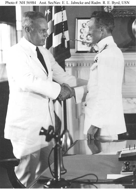 Photo #: NH 56894  Honorable Ernest L. Jahncke, (left), Assistant Secretary of the Navy, and Rear Admiral Richard E. Byrd, USN, (right)