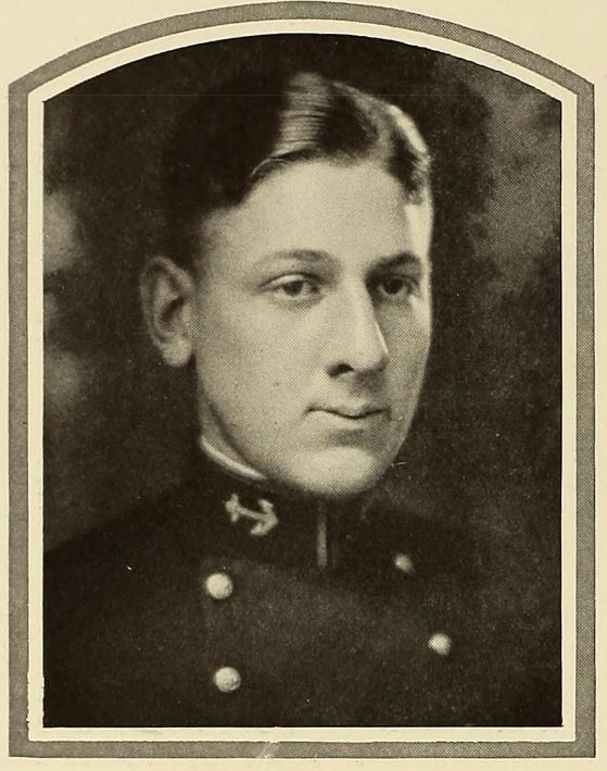 Portrait of Ambrose Homer, a Caucasian young adult male in a midshipman's uniform, anchor on collar visible on left side of picture. Picture taken from the 1923 U.S. Naval Academy's yearbook, "Lucky Bag", page 190.